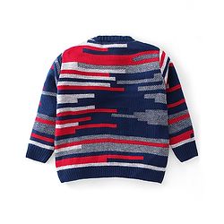 Babyhug Knitted Full Sleeves Striped Sweater & Pajama Set - Navy Blue