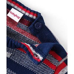 Babyhug Knitted Full Sleeves Striped Sweater & Pajama Set - Navy Blue