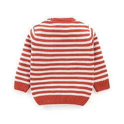 Babyhug Knit Full Sleeves Sweater Set With Text Embroidery - Orange & White