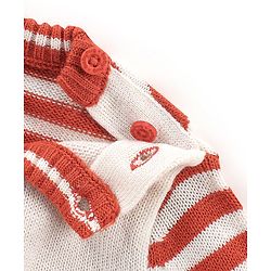 Babyhug Knit Full Sleeves Sweater Set With Text Embroidery - Orange & White