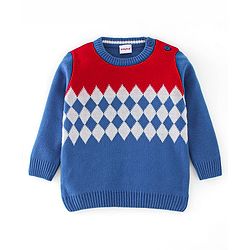 Babyhug Knit Full Sleeves Sweater Set Checks Design - Red & Blue