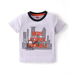 Babyhug Cotton Knit Half Sleeves Night Suit City Print - Grey Melange & Navy Blue