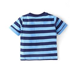 Babyhug Cotton Knit Half Sleeves Striped Night Suit Whale Print - Blue