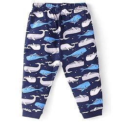Babyhug Cotton Knit Half Sleeves Striped Night Suit Whale Print - Blue