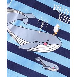 Babyhug Cotton Knit Half Sleeves Striped Night Suit Whale Print - Blue