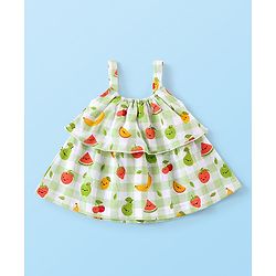 Babyhug 100% Cotton Knit Singlet Sleeves Checks & Fruits Printed Top & Shorts Set - Green & White