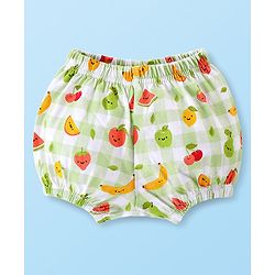 Babyhug 100% Cotton Knit Singlet Sleeves Checks & Fruits Printed Top & Shorts Set - Green & White