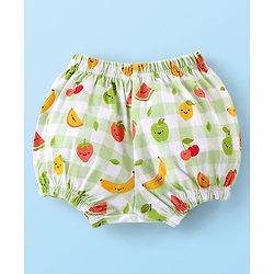 Babyhug 100% Cotton Knit Singlet Sleeves Checks & Fruits Printed Top & Shorts Set - Green & White