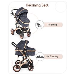 Babyhug Majestic Stroller Cum Carry Cot With Canopy - Blue Checked