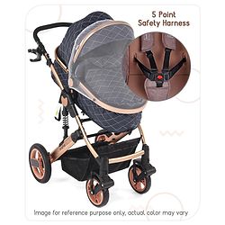 Babyhug Majestic Stroller Cum Carry Cot With Canopy - Blue Checked