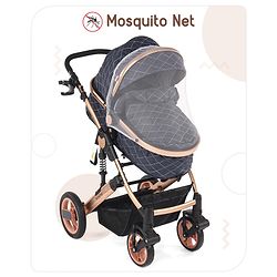 Babyhug Majestic Stroller Cum Carry Cot With Canopy - Blue Checked