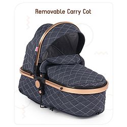 Babyhug Majestic Stroller Cum Carry Cot With Canopy - Blue Checked