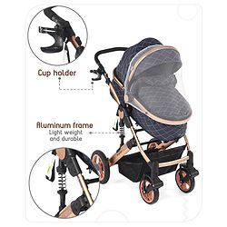 Babyhug Majestic Stroller Cum Carry Cot With Canopy - Blue Checked