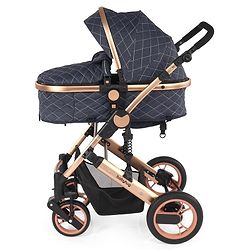 Babyhug Majestic Stroller Cum Carry Cot With Canopy - Blue Checked