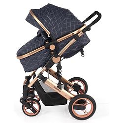 Babyhug Majestic Stroller Cum Carry Cot With Canopy - Blue Checked