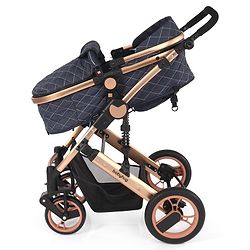 Babyhug Majestic Stroller Cum Carry Cot With Canopy - Blue Checked