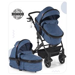 Babyhug Majestic Stroller Cum Carry Cot With Canopy - Blue Checked