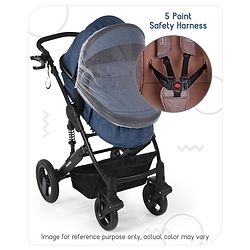Babyhug Majestic Stroller Cum Carry Cot With Canopy - Blue Checked