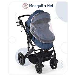 Babyhug Majestic Stroller Cum Carry Cot With Canopy - Blue Checked