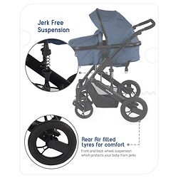 Babyhug Majestic Stroller Cum Carry Cot With Canopy - Blue Checked