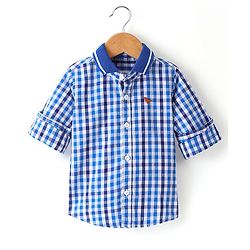 Babyhug 100% Cotton Full Sleeves Check Shirt - Blue