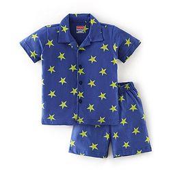 Babyhug Cotton Half Sleeves Night Suit Stars Print- Blue
