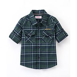 Babyhug 100% Cotton Woven Full Sleeves Checked Shirt - Green