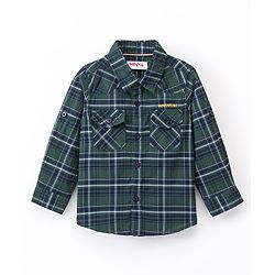 Babyhug 100% Cotton Woven Full Sleeves Checked Shirt - Green