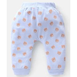 Babyhug Cotton Full Length Diaper Pants Stripes & Bear Print Pack Of 3- Blue & Orange
