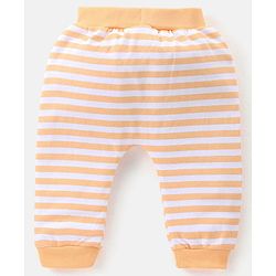 Babyhug Cotton Full Length Diaper Pants Stripes & Bear Print Pack Of 3- Blue & Orange