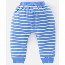Babyhug Cotton Full Length Diaper Pants Stripes & Dino Print Pack Of 3- Red Blue & White