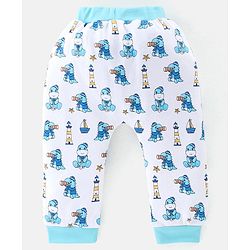 Babyhug Cotton Full Length Diaper Pants Stripes & Dino Print Pack Of 3- Red Blue & White