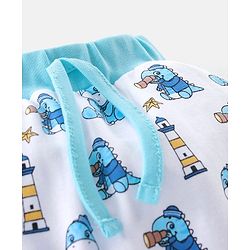 Babyhug Cotton Full Length Diaper Pants Stripes & Dino Print Pack Of 3- Red Blue & White