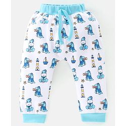 Babyhug Cotton Full Length Diaper Pants Stripes & Dino Print Pack Of 3- Red Blue & White