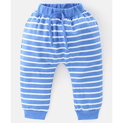 Babyhug Cotton Full Length Diaper Pants Stripes & Dino Print Pack Of 3- Red Blue & White