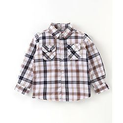 Babyhug 100% Cotton Full Sleeves Checks Two Pocket Shirt with Detachable Hood - White