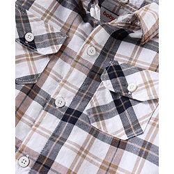 Babyhug 100% Cotton Full Sleeves Checks Two Pocket Shirt with Detachable Hood - White