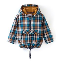 Babyhug 100% Cotton Woven Full Sleeves Hooded Checkered Shirt - Green