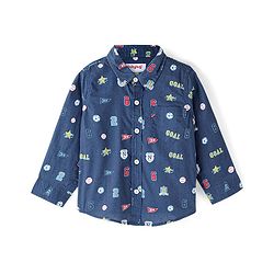 Babyhug Cotton Woven Full Sleeves Shirt with Inner Tee Sports Print - Navy Blue