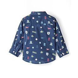 Babyhug Cotton Woven Full Sleeves Shirt with Inner Tee Sports Print - Navy Blue