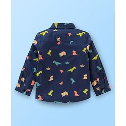 Babyhug Cotton Woven Full Sleeves Shirt With T-Shirt With Text & Animals Print - Navy Blue & White