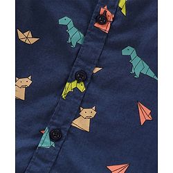 Babyhug Cotton Woven Full Sleeves Shirt With T-Shirt With Text & Animals Print - Navy Blue & White