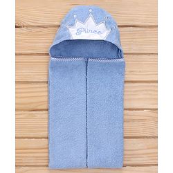 Babyhug Hooded Towel With Prince Embroidery - Blue