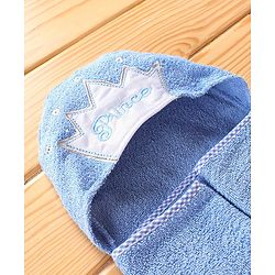 Babyhug Hooded Towel With Prince Embroidery - Blue