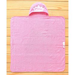 Babyhug Hooded Towel With Princess Embroidery - Pink