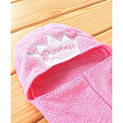 Babyhug Hooded Towel With Princess Embroidery - Pink