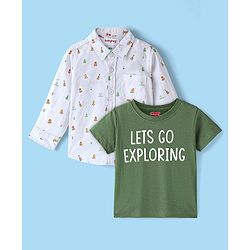 Babyhug Cotton Woven Full Sleeves Shirt with Inner Tee Pine Tree Print - Grey
