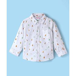 Babyhug Cotton Woven Full Sleeves Shirt with Inner Tee Pine Tree Print - Grey