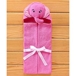 Babyhug Hooded Towel With Elephant Embroidery - Pink