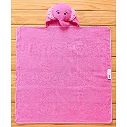 Babyhug Hooded Towel With Elephant Embroidery - Pink